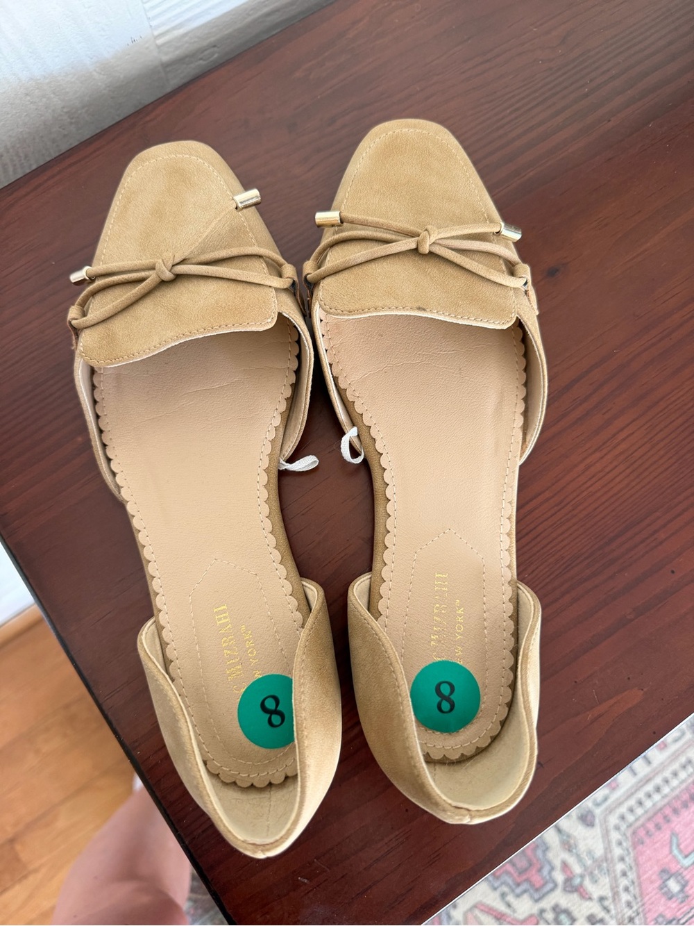 Isaac Mizrahi Tan Suede-Look Flats with Bow Accents